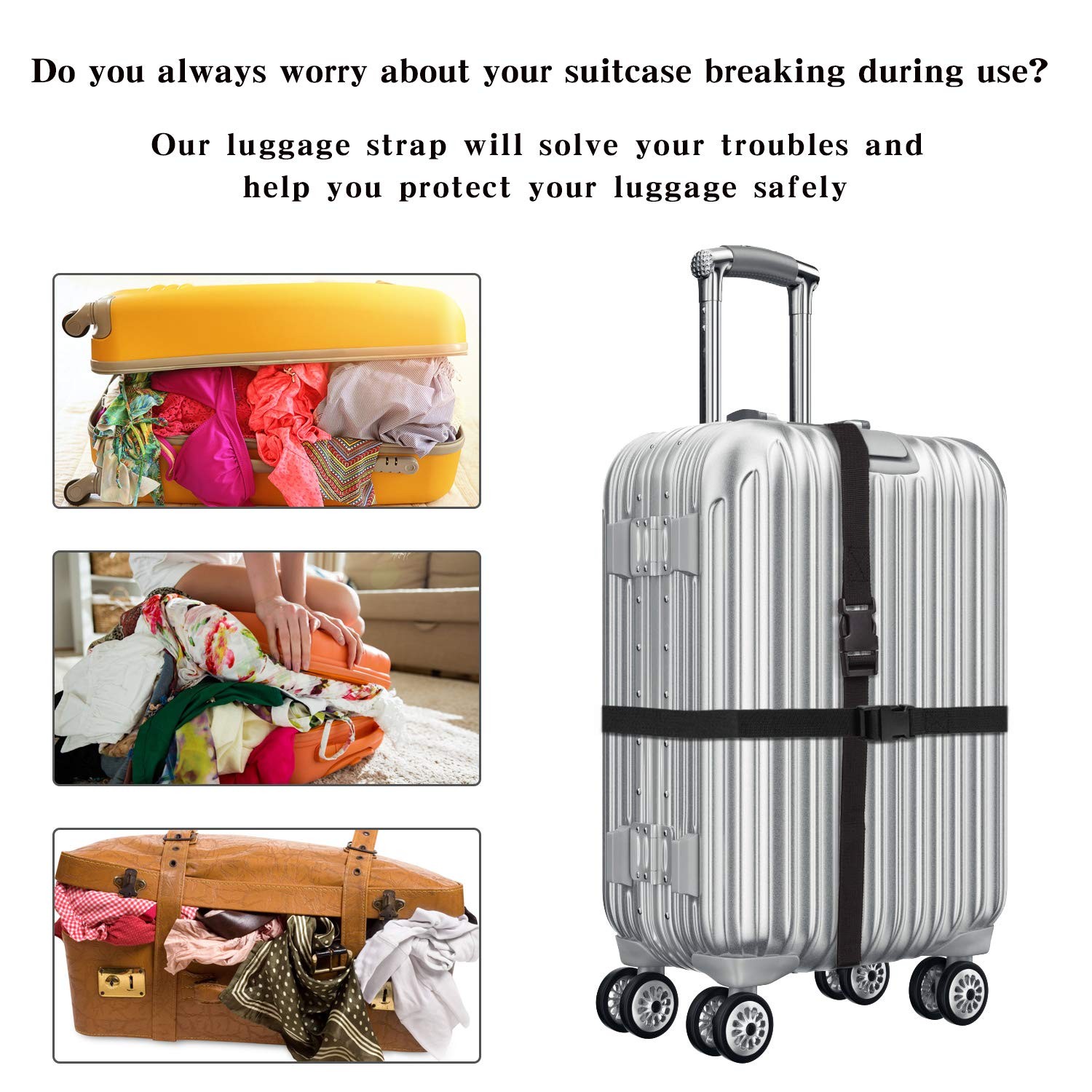 6 Pack Luggage Nylon Straps with Quick Release Buckle 1inch-6pc, Black