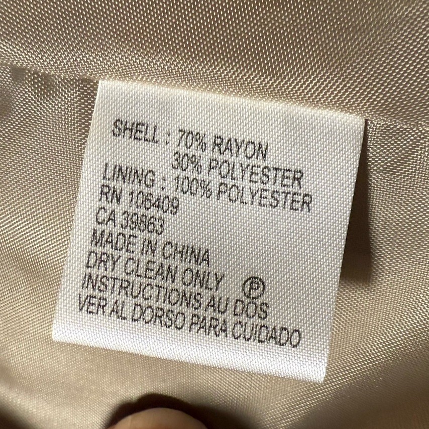 Tahari 3 Button Zipper Pocket Exposed Stitching Buckle Back Beige Blazer Sz 14