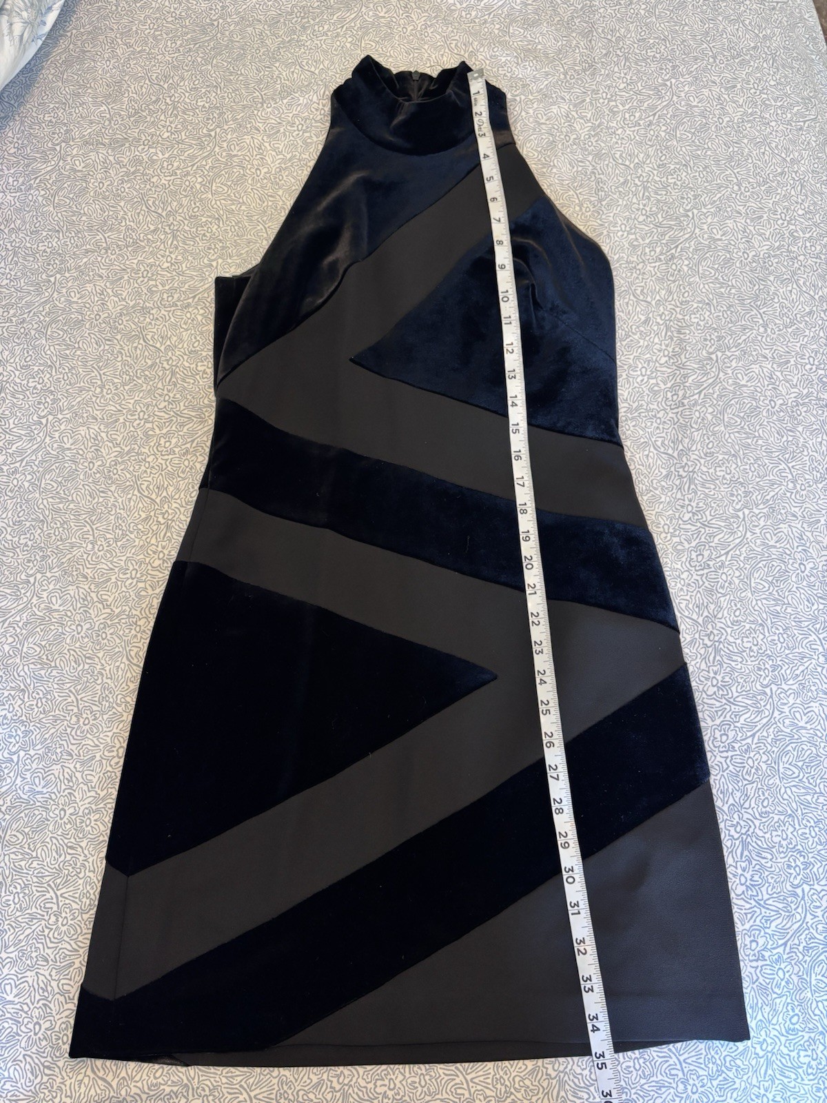 Vintage 90s Shelli Segal Black Velvet Geometric Halter Mini Dress Womens 4