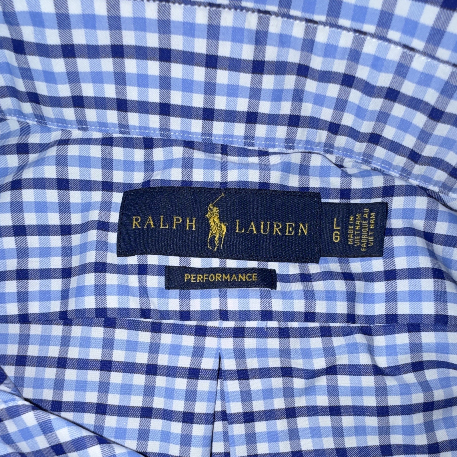 Ralph Lauren Performance Classic Fit Dress Shirt 16-16.5 32/33 Blue Check