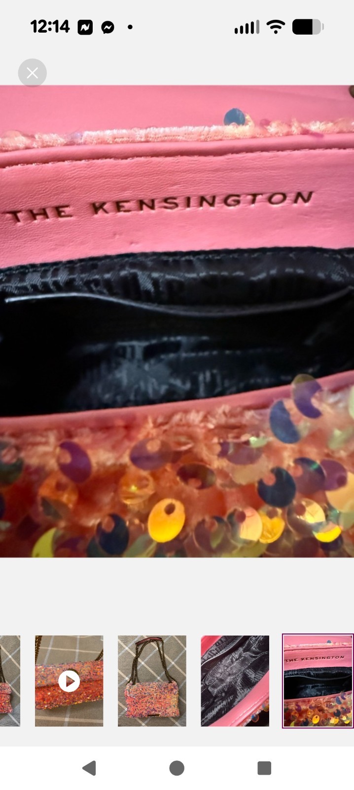 Kurt Geiger Kensington Pink Sequin Small Shoulder Bag Gold Chain Strap Lined