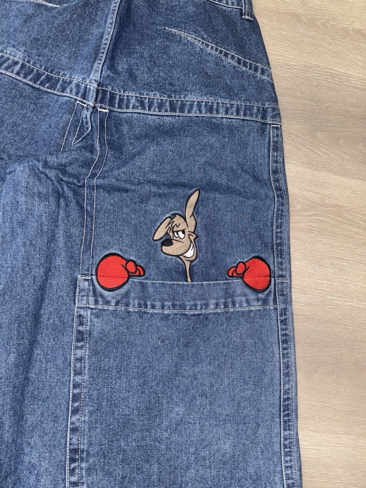 JNCO Los Angeles Kangaroo Wide Leg Jeans in dark stone wash