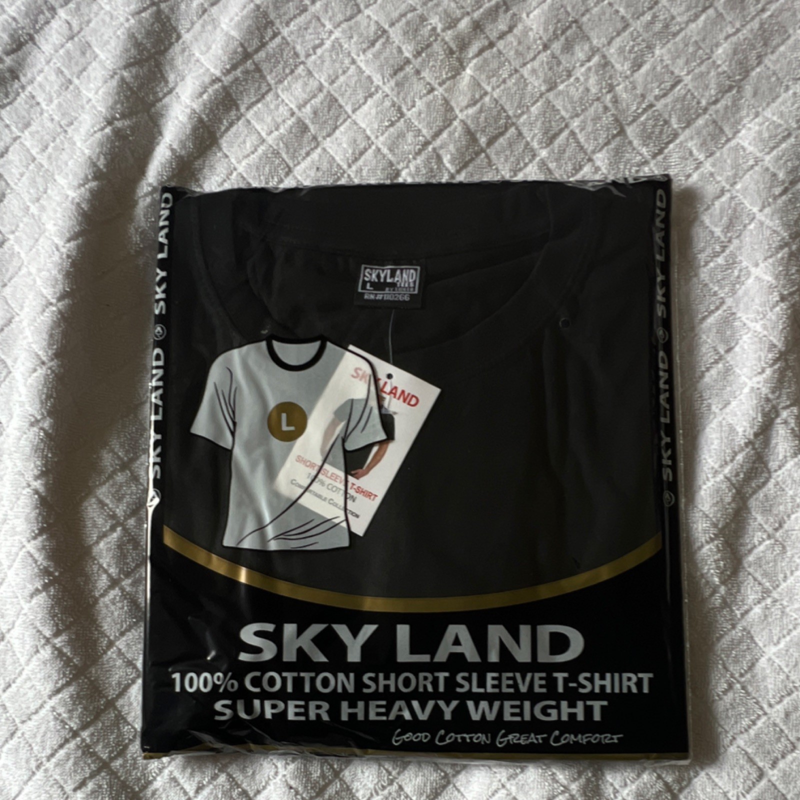 Sky Land Men’s L Super Heavyweight 100% Cotton Black Short Sleeve T-Shirt