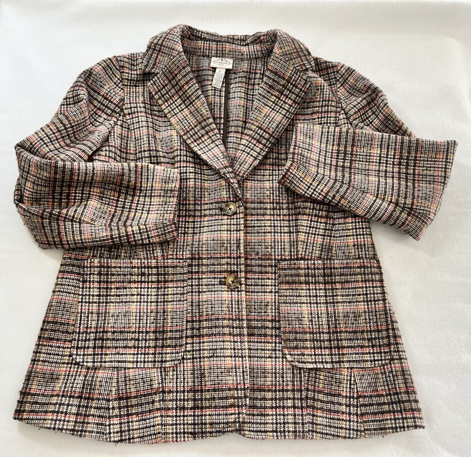 St John’s Bay Women’s Large Multicolor Petite Plaid Blazer