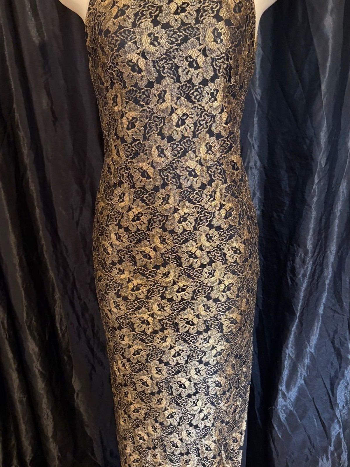Jessica Howard Black and Gold Lace Maxi Dress