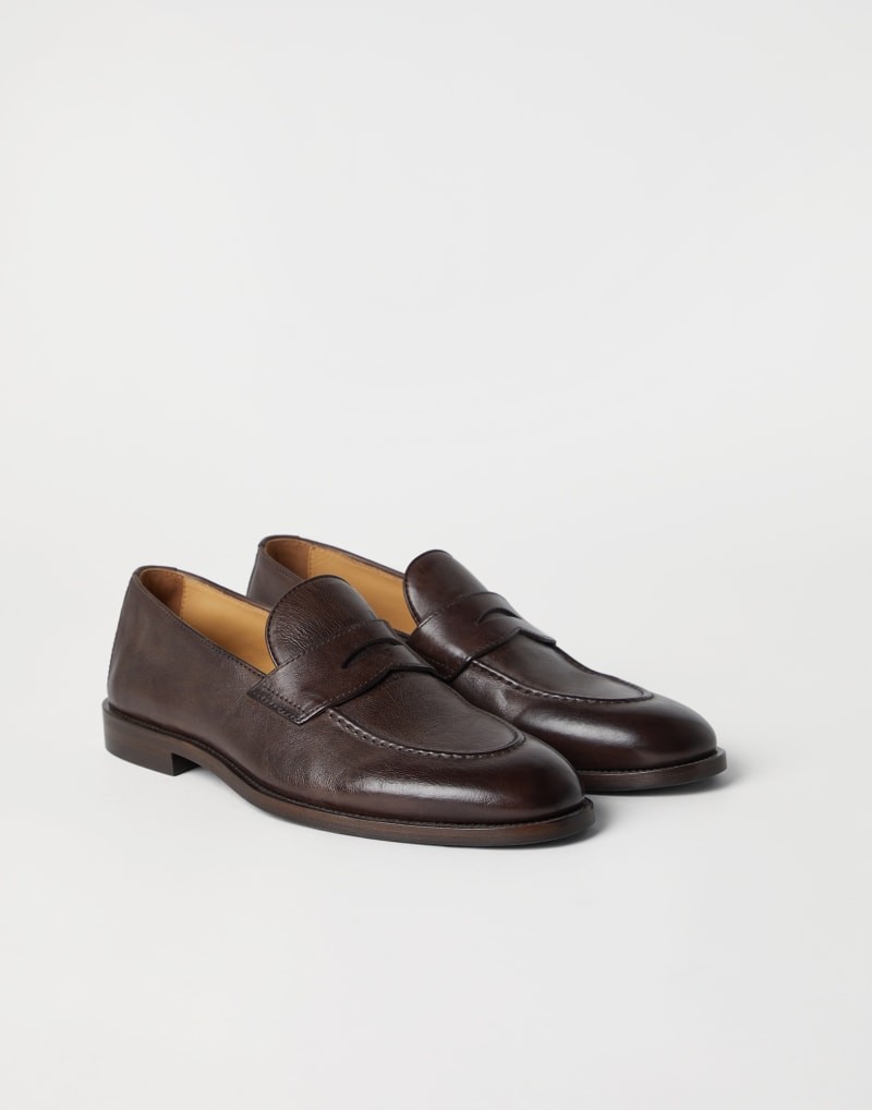 BRUNELLO CUCINELLI MEN’S DARK BROWN LEATHER LOAFERS MSRP $1210