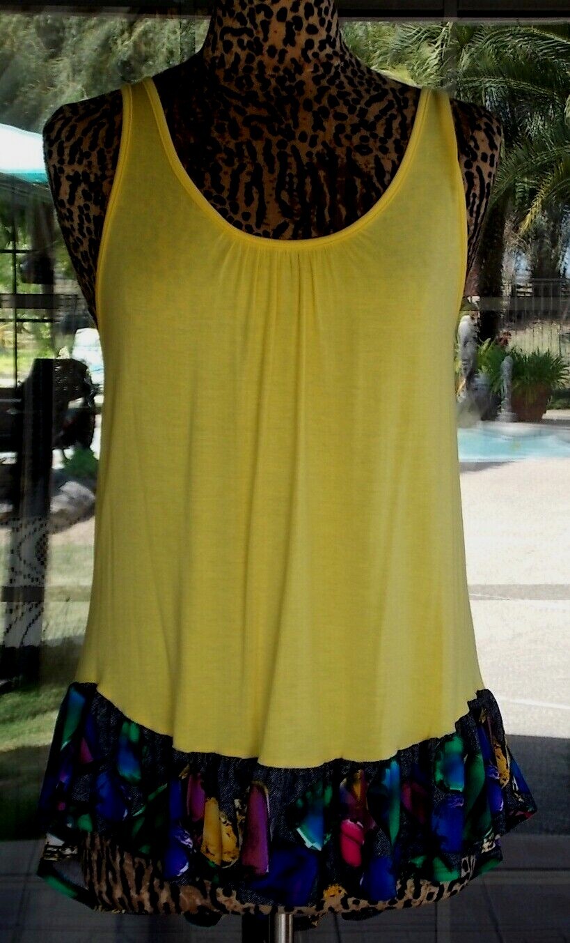 Ruffle Trim Longer Back Yellow Tank Top Or Bathing Suit Cover Up Sz. S, M, L