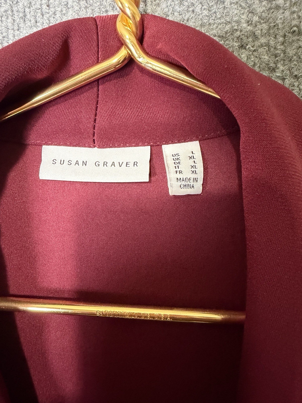 Susan Graver Burgundy Knit Blazer Jacket Women’s Large Shawl Collar Stretch
