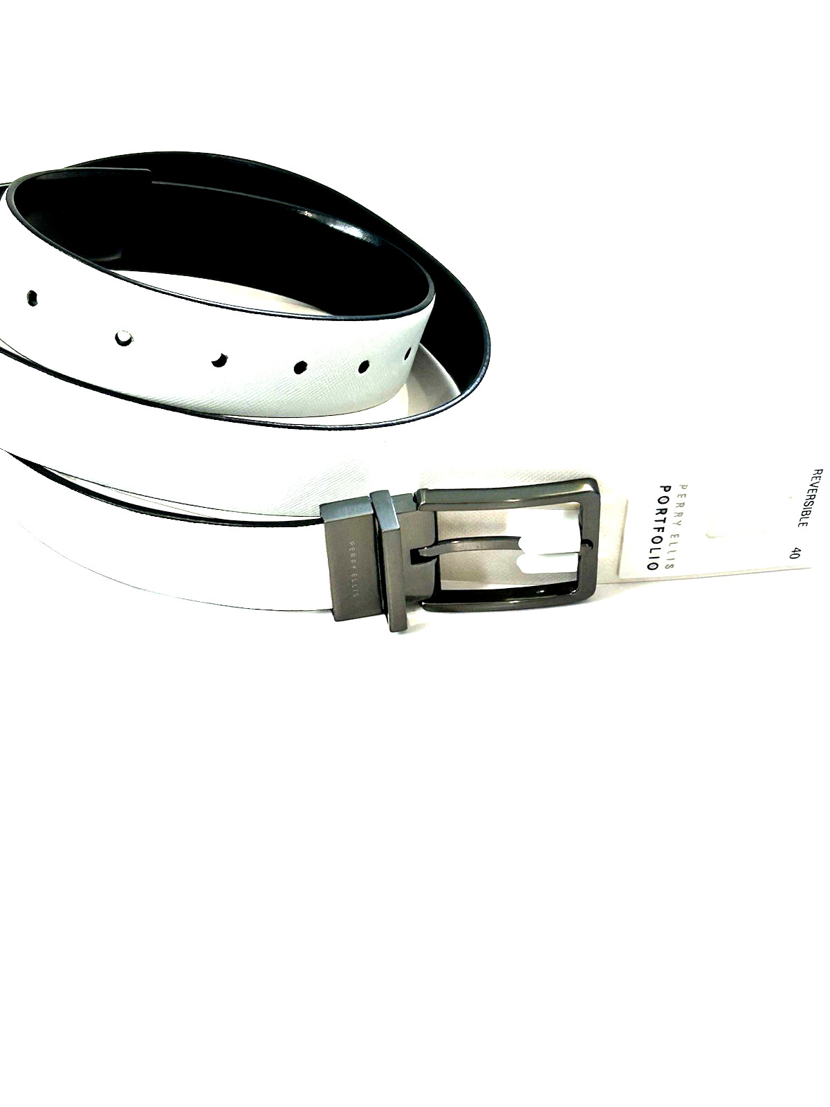 Perry Ellis Portfolio Men’s Reversible Belt White/Black Size 40