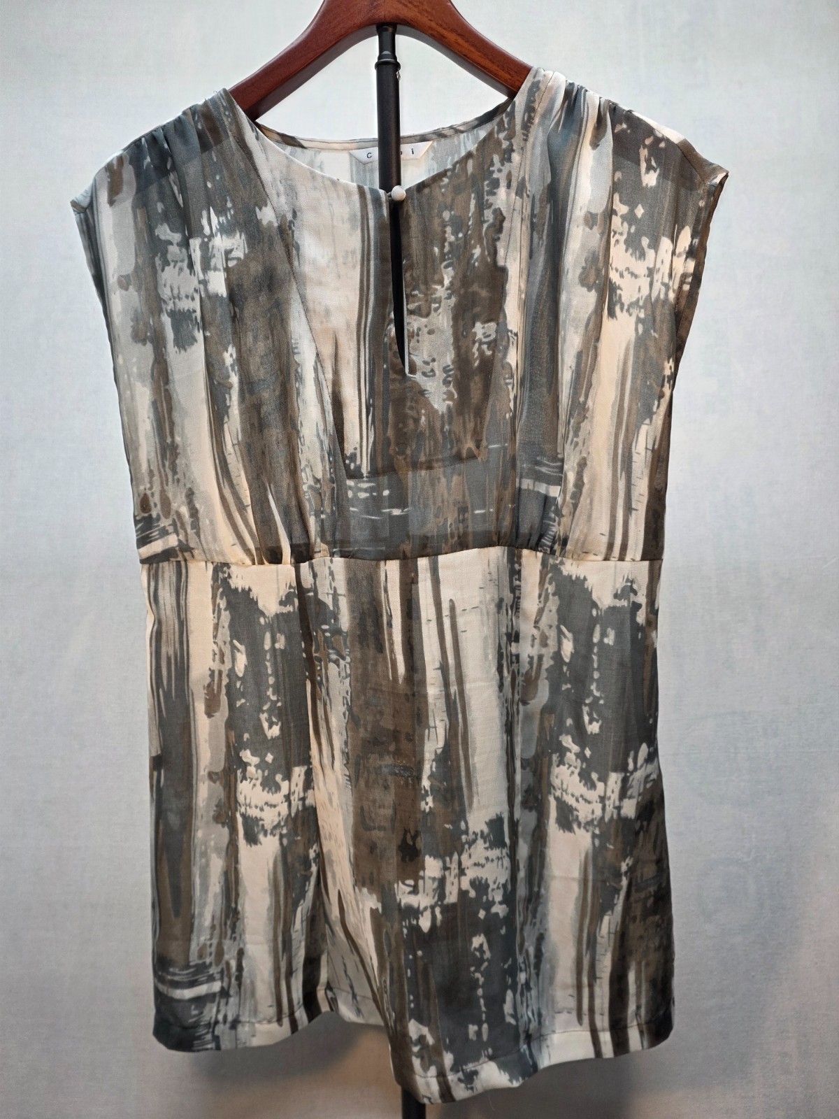 CAbi #651 Painted Tunic Blouse Medium Gray Chiffon Sheer Watercolor (M)