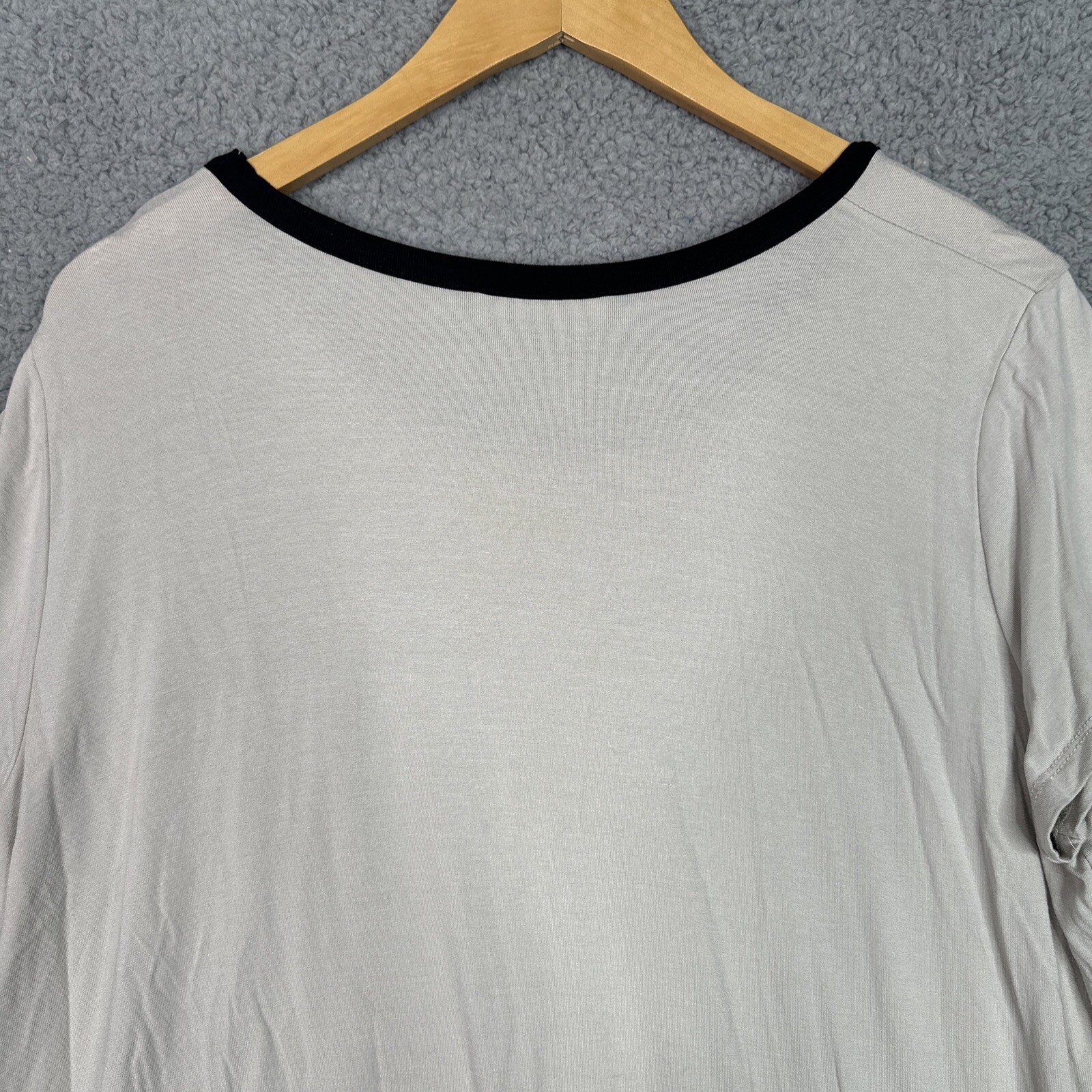 Alembika Tunic Top Size 3 L XL Beige Black Trim Jersey Knit Relaxed Stretch