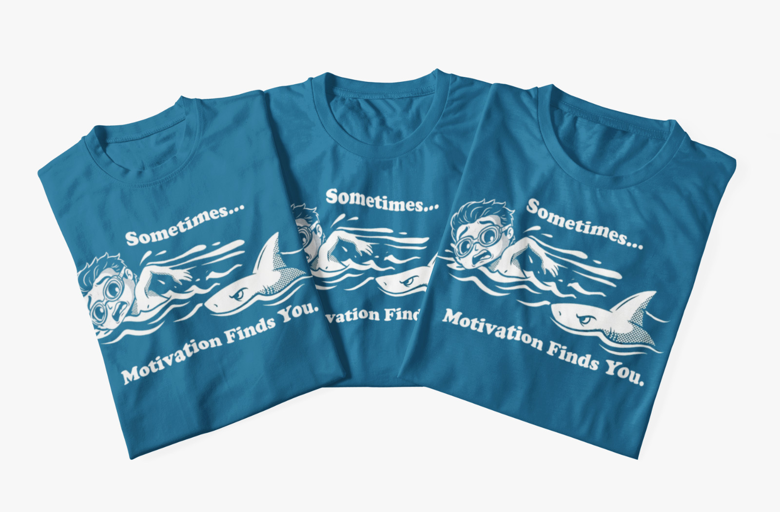 Summer Sometimes Motivation Finds You Shark Swimmer Funny Graphic T-Shirt tee