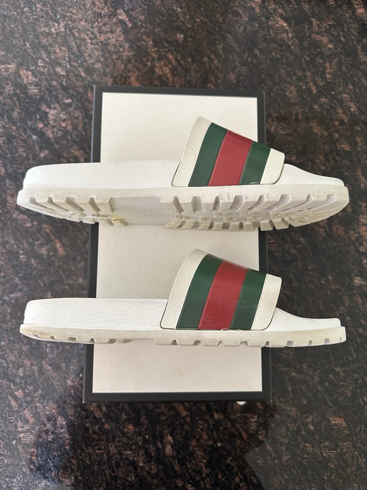 Gucci Men’s White Web Rubber Pool Slides Size 12