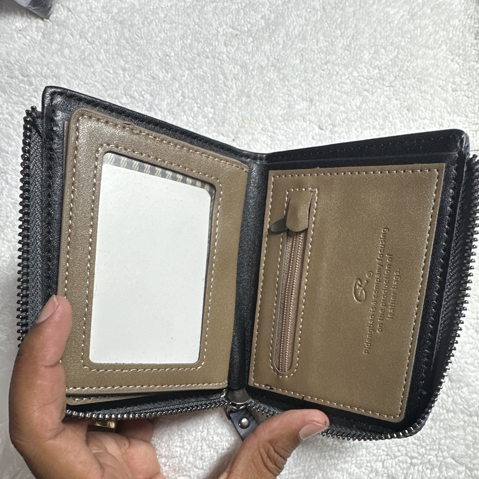 Dudangshi Men’s Black Brown Bifold Zip-Around Wallet ID Window Credit Card