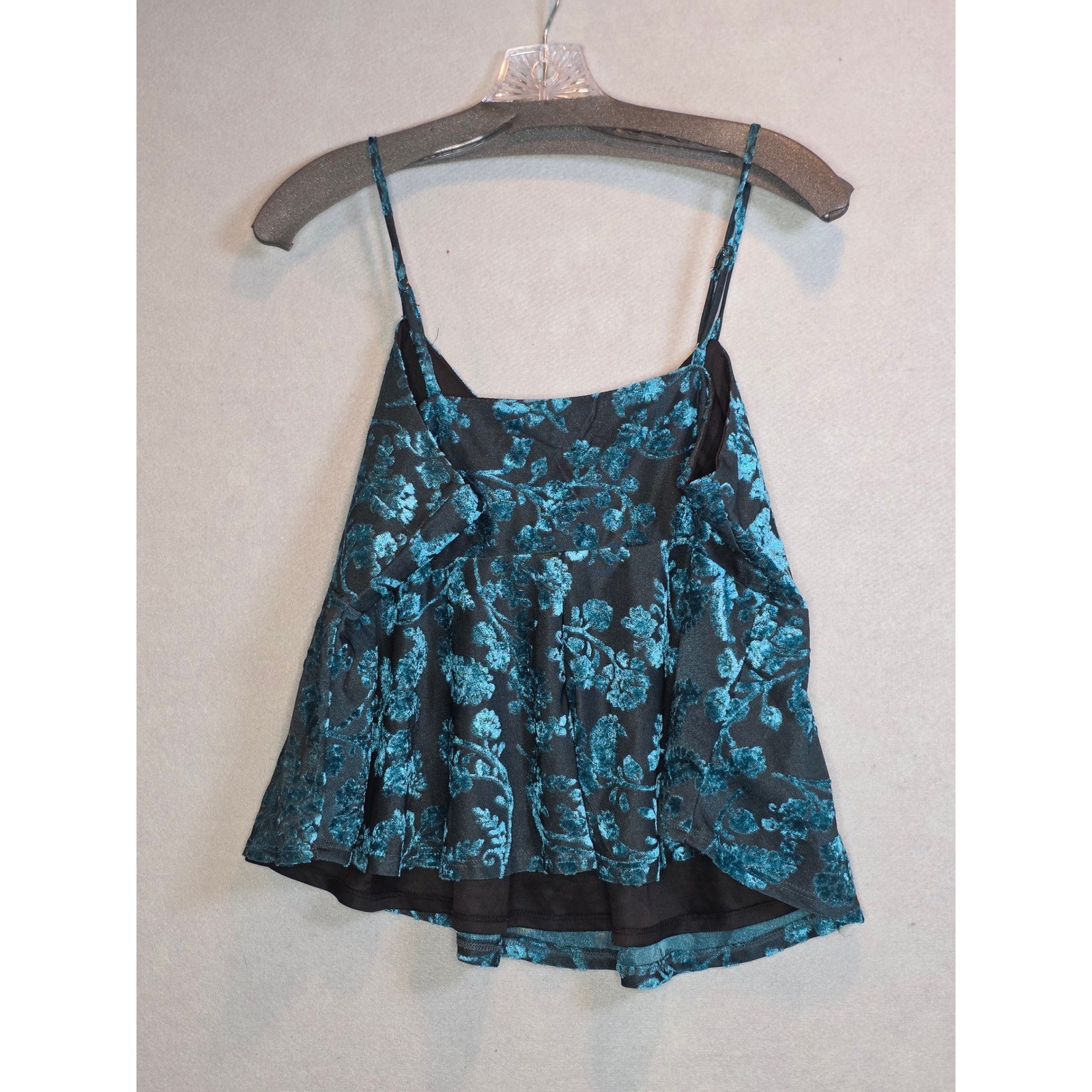 Wild Fable Burnout Velvet Floral Camisole Top Dark Teal XL Asymmetrical Defect