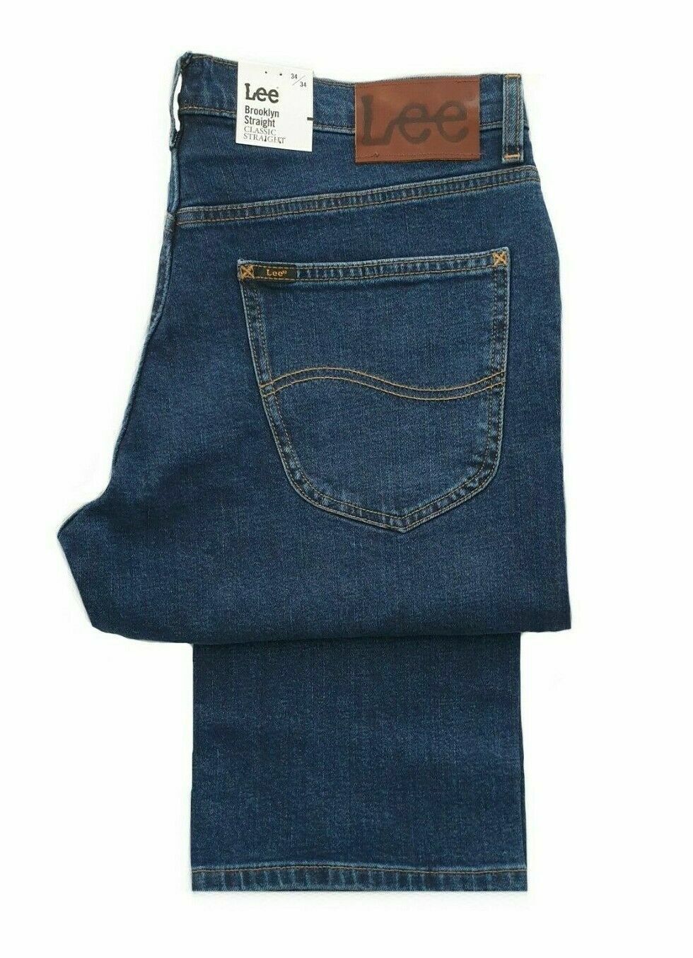 LEE BROOKLYN REGULAR STRAIGHT LEG STRETCH JEANS ZIP FLY – DARK STONEWASH BLUE