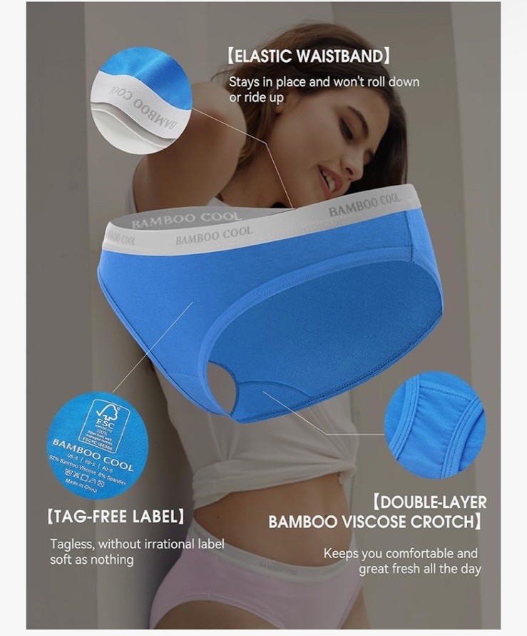 BAMBOO COOL Womens Underwear Soft Bikini High Cut Panties Stretch Size Large