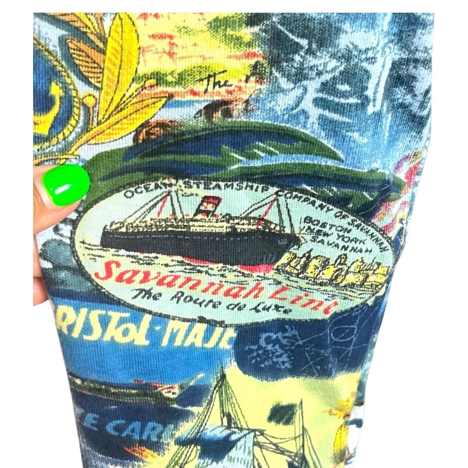 VINTAGE RETRO Y2K NAUTICAL TOP T SHIRT LONG SLEEVE ALL OVER SAILING PRINT SIZE L