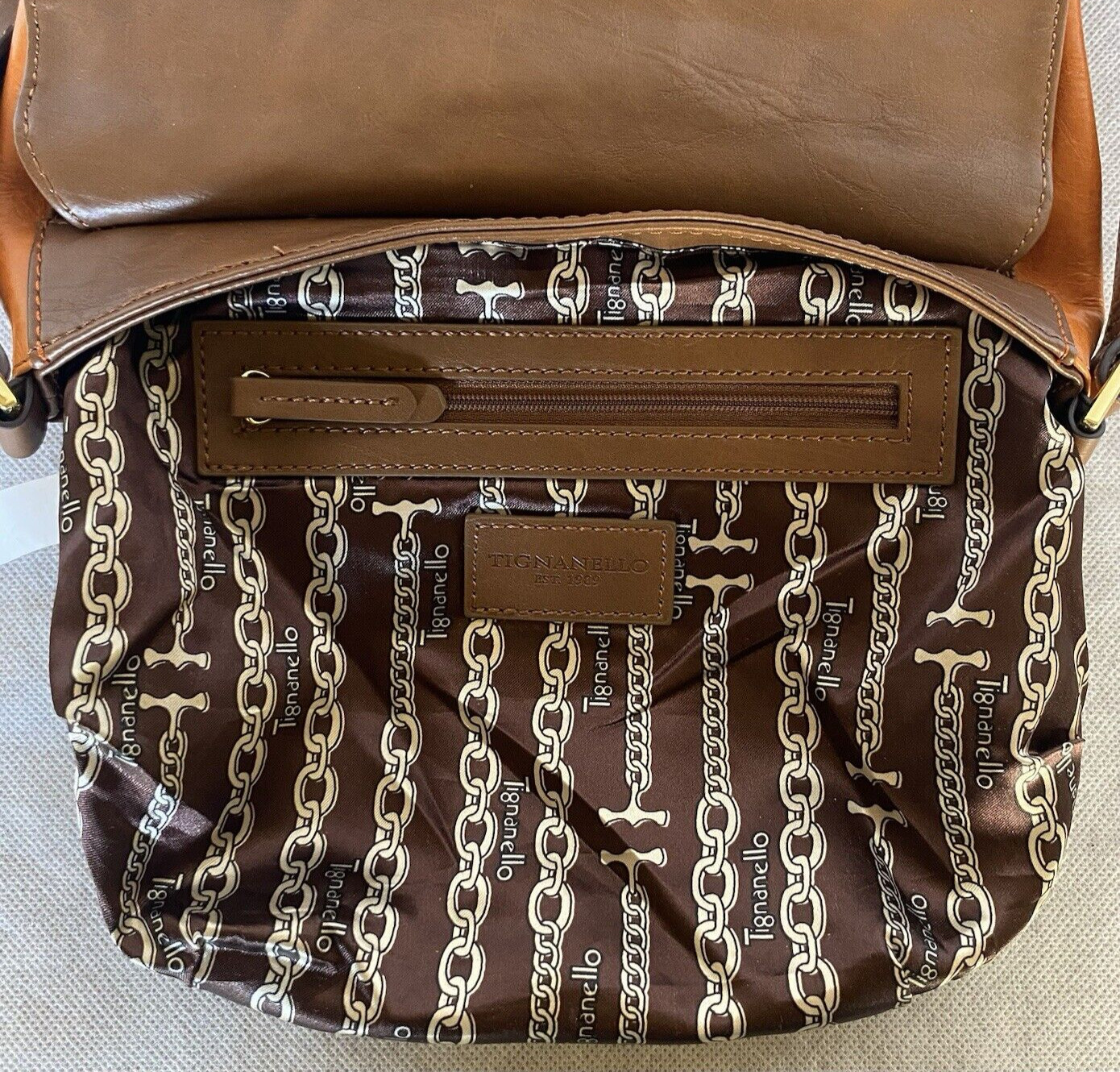 TIGNANELLO Loredo Burnt Orange & Brown Leather Crossbody Saddle Bag Purse