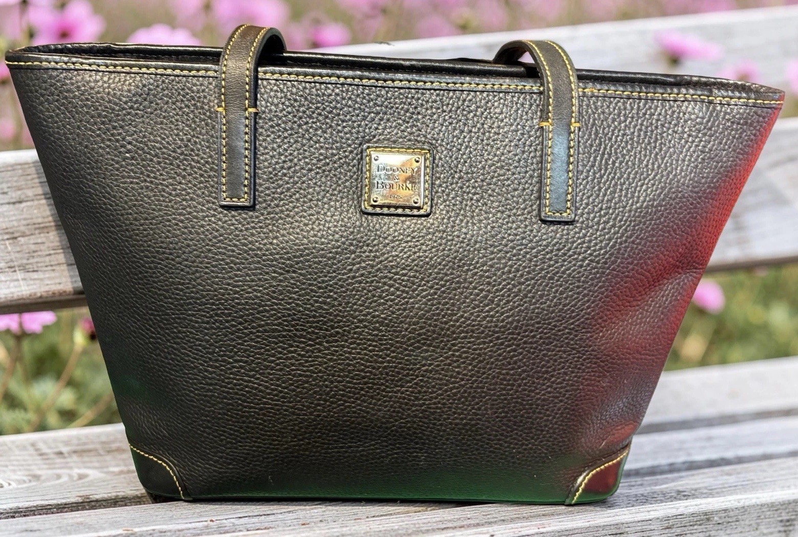 Dooney Bourke Black Pebble Leather Charleston Tote Shopper Shoulder Bag Purse