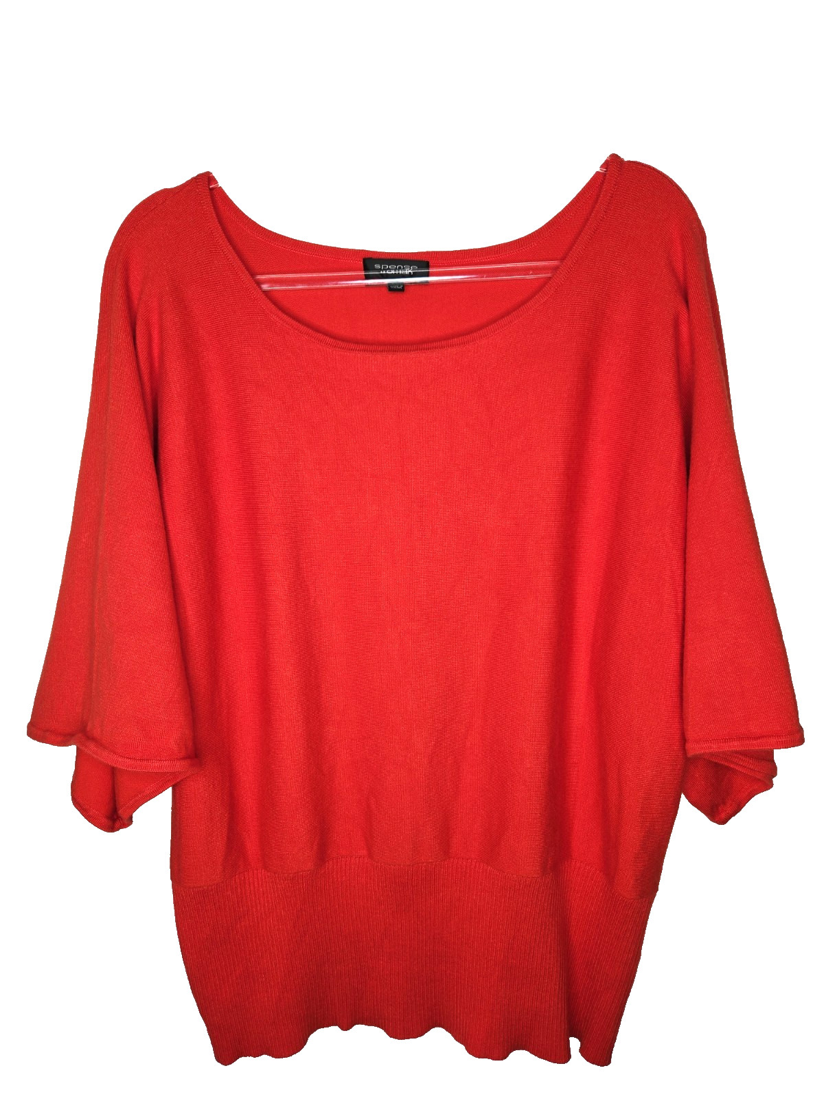 Spense Woman Orange Knit Top Size 1X Dolman Sleeves Ribbed Hem Comfortable