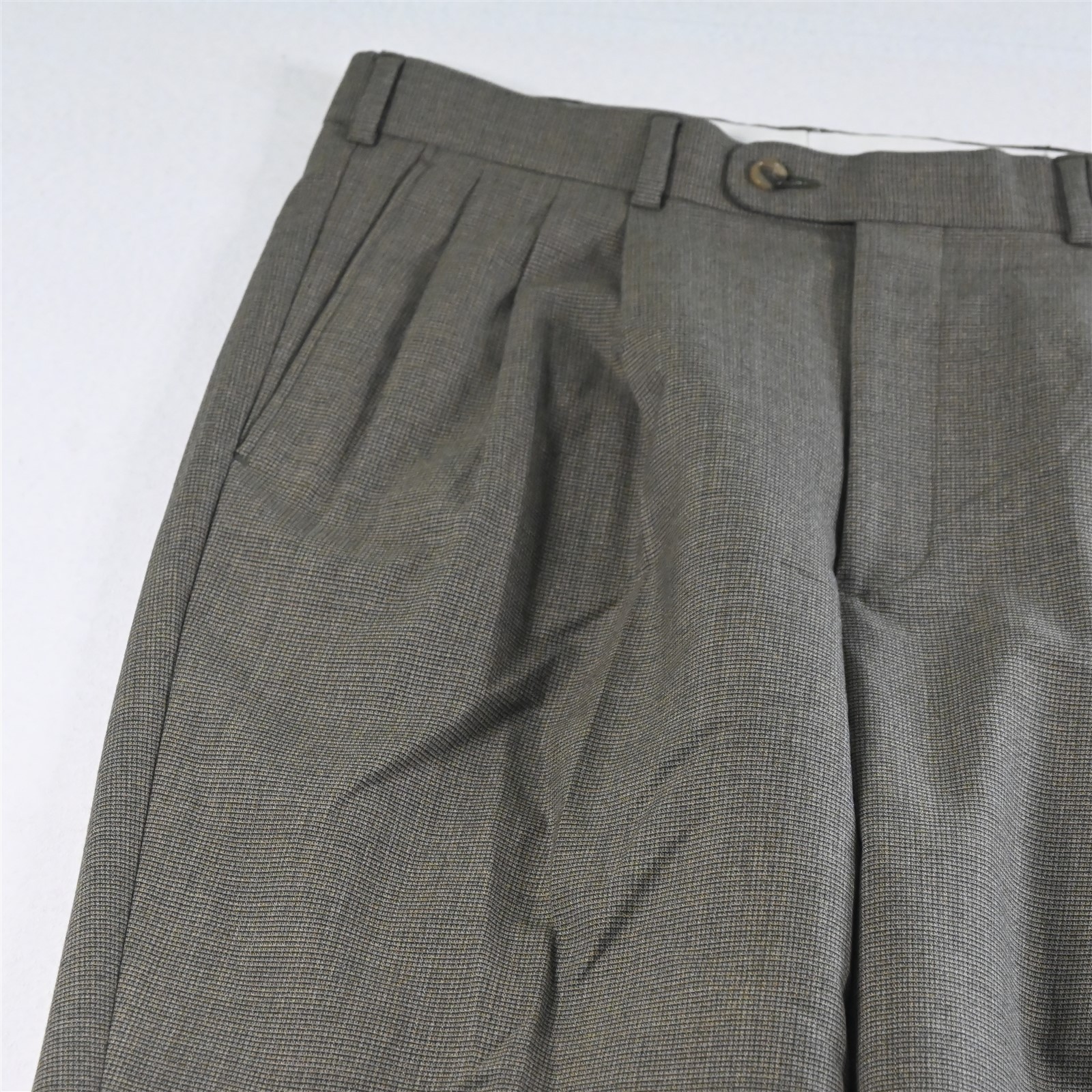 Vtg Mens Double Breasted 40L 32×34 Brown Check Wool Mens Jacket Pants Suit