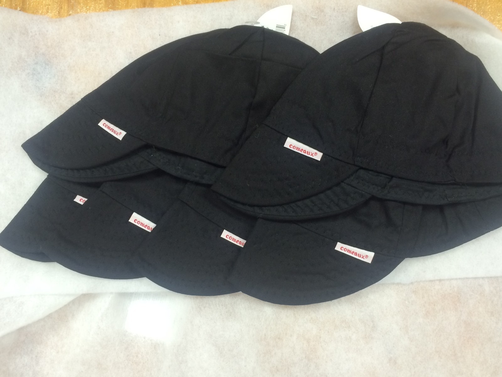 NWT 6 Comeaux Caps Welding Welders Hats Solid BLACK 2000 Reversible 100% Cotton