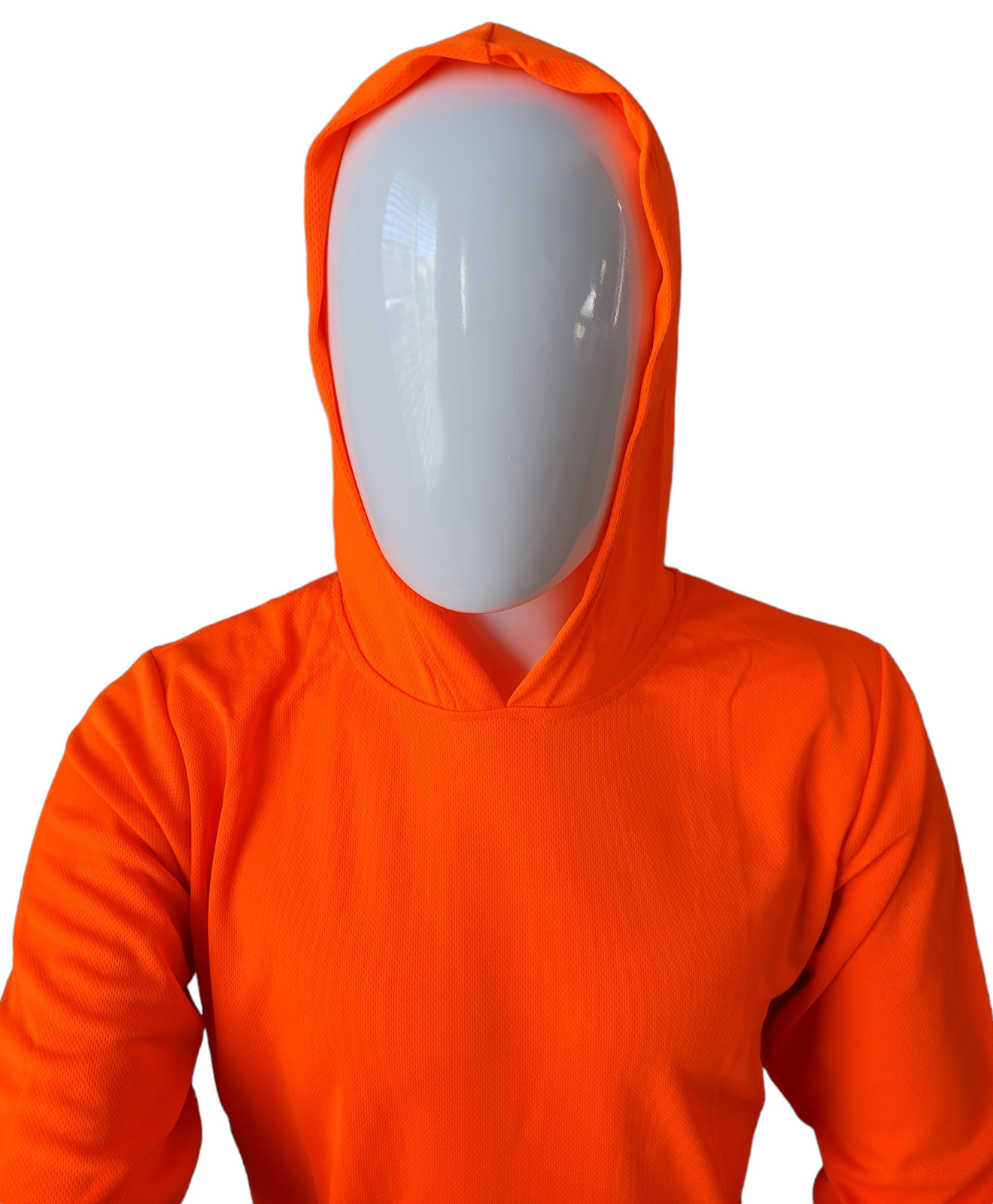 Safety Orange Long Sleeve Shirts With Hood, Polyester Birdeyes Mesh