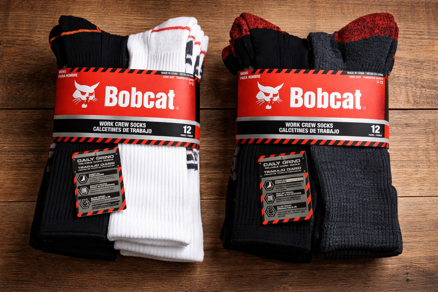 12 pairs Bobcat work crew socks Mens Heavy duty work socks 6-12