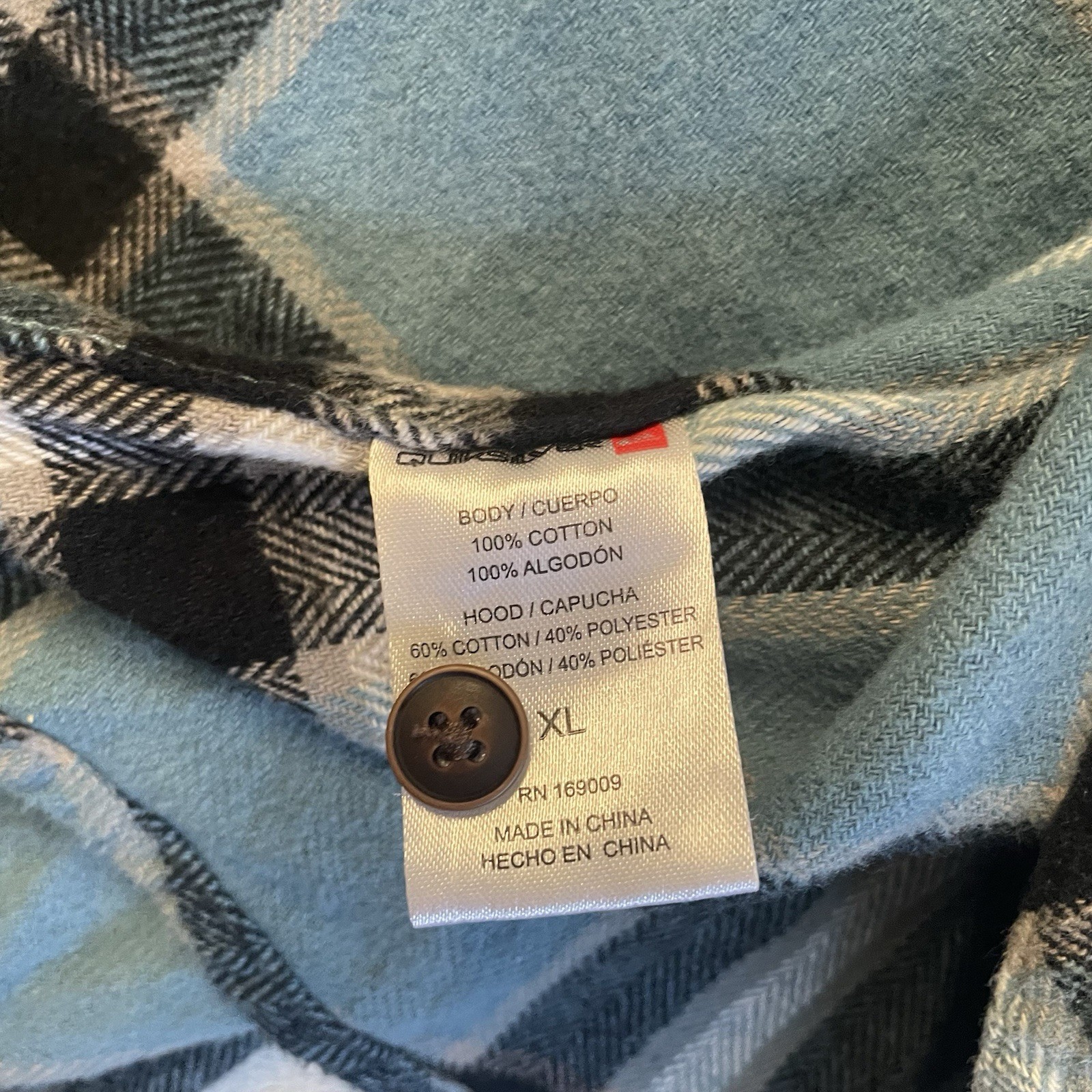 Quiksilver Hooded Flannel Shacket Mens XL Blue Big Plaid Midweight Skate
