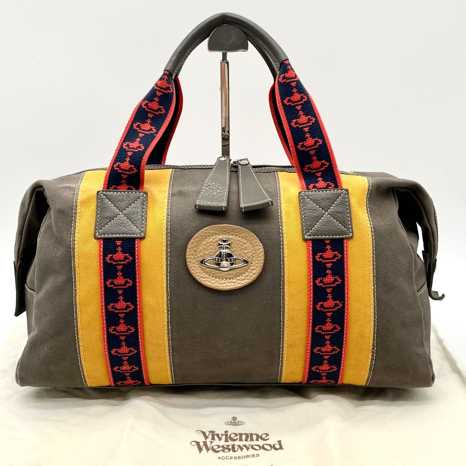 Auth Vivienne Westwood Ove Hardware Canvas Boston Bag Tote Bag 2Y10210
