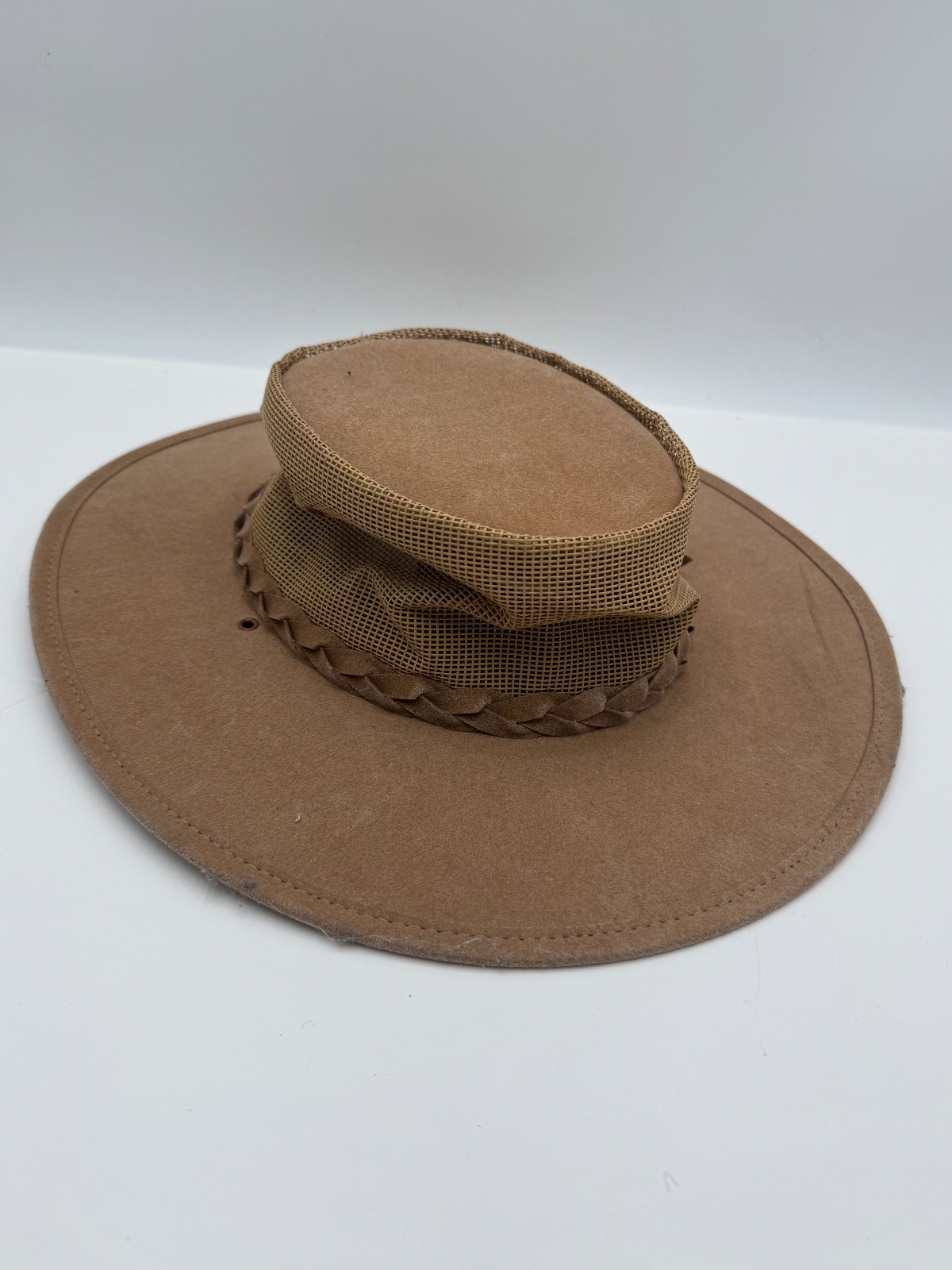 Aussie Mate Men’s Outback Hat Brown Wide Brim Mesh Panama Circumference Cap