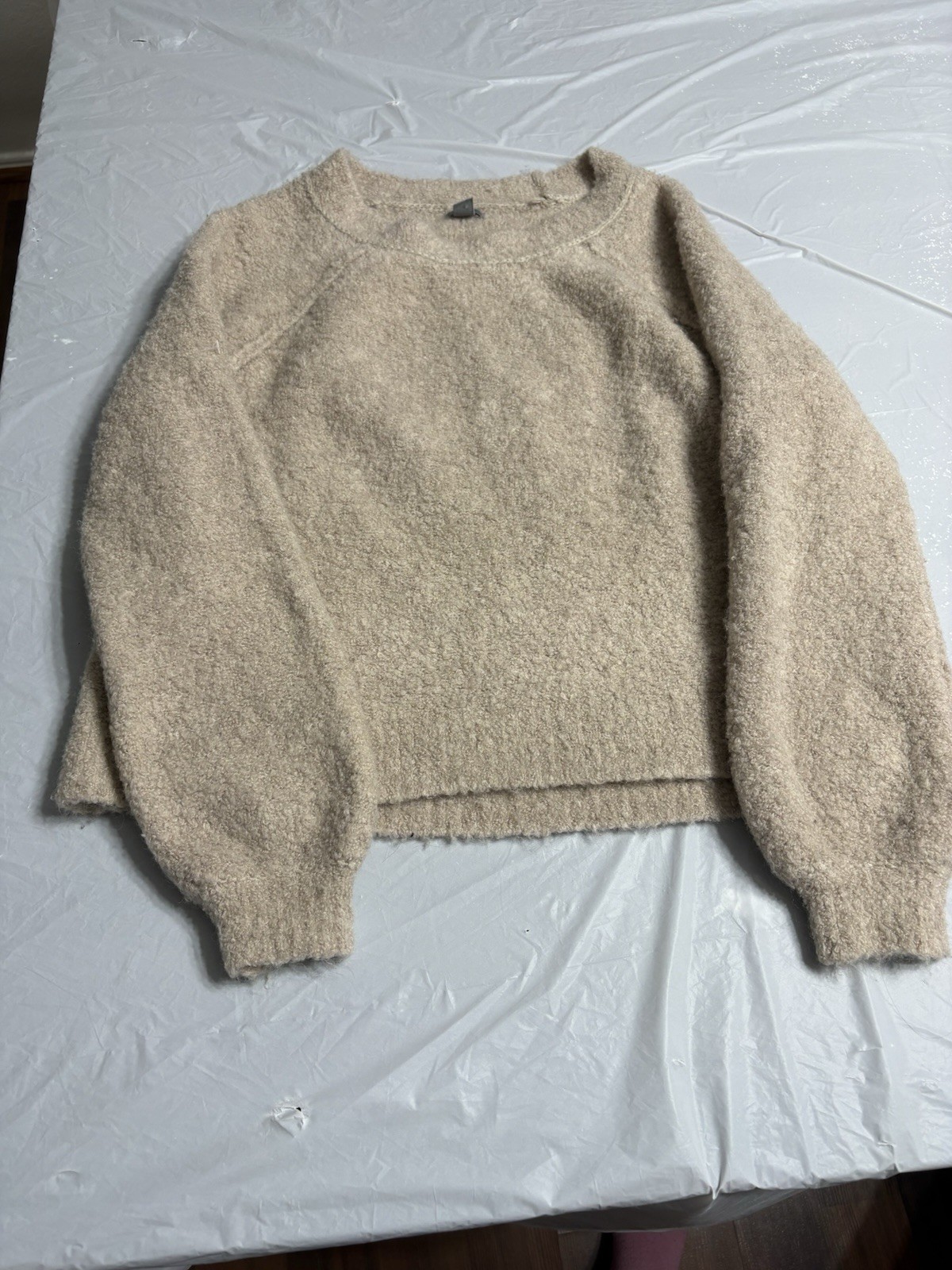 Aerie Beige Solid Knit Crew Neck Pullover Sweater Women’s S Regular Raglan LS