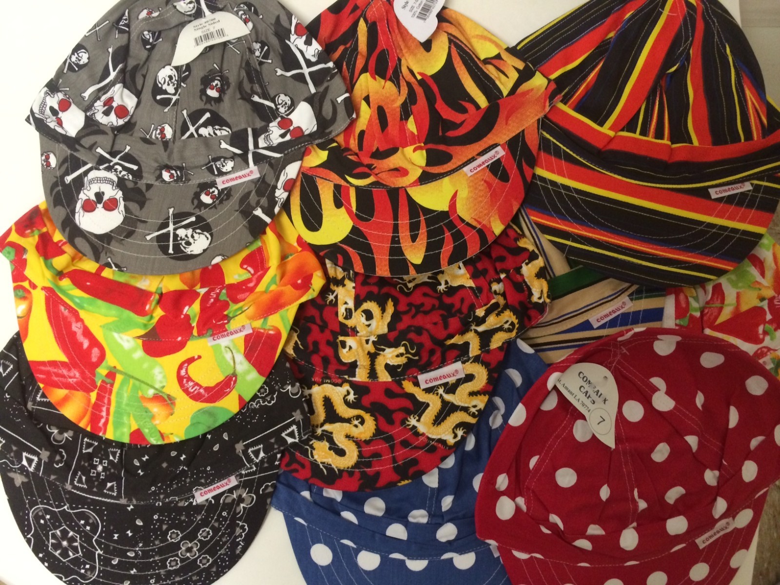 NWT 1 HARD BRIM Welding Welders Hat Comeaux Caps Assorted Print 100% cotton