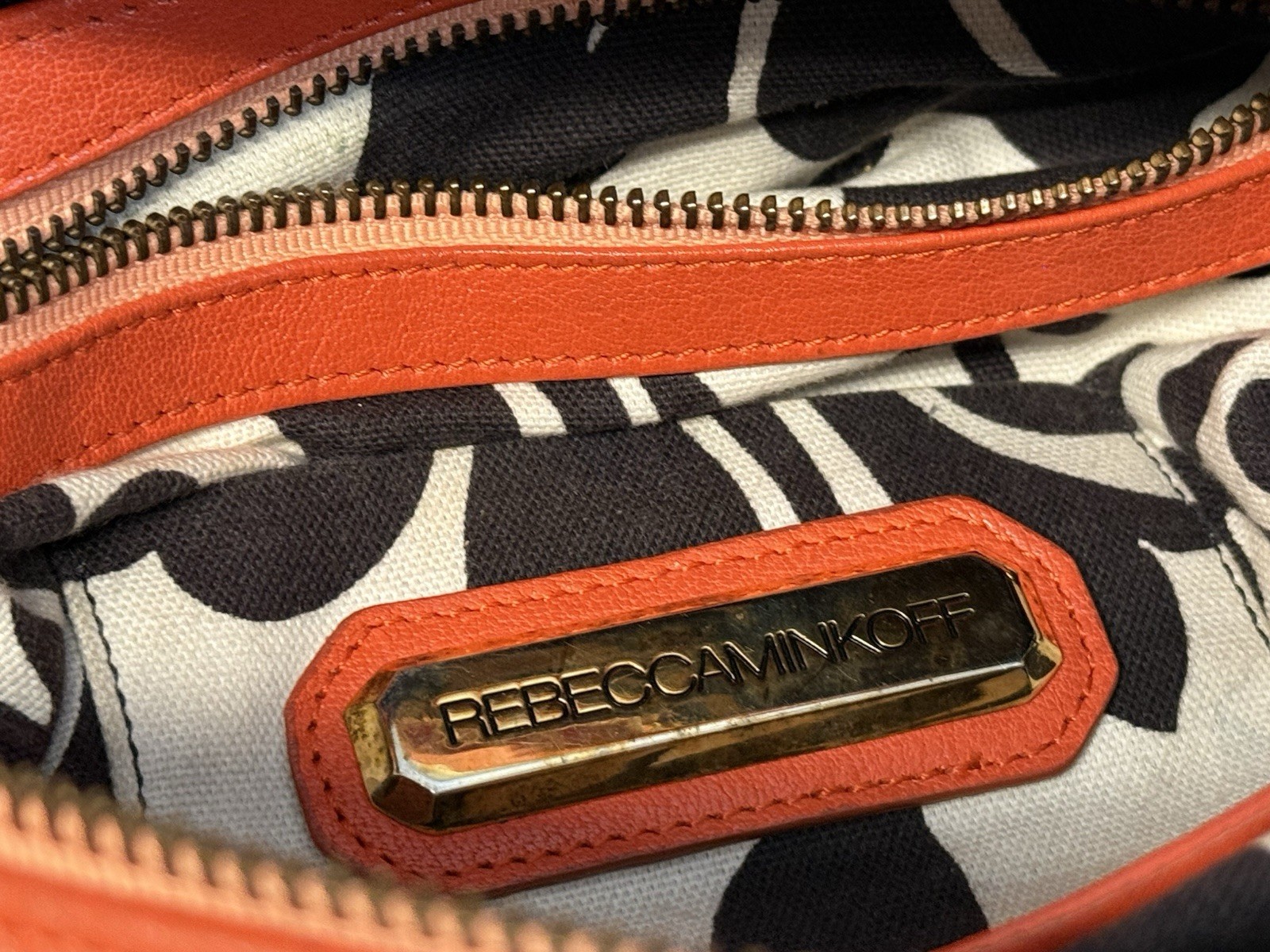 Rebecca Minkoff Leather M.A.B. Satchel Bag Orange Gold Hardware Crossbody