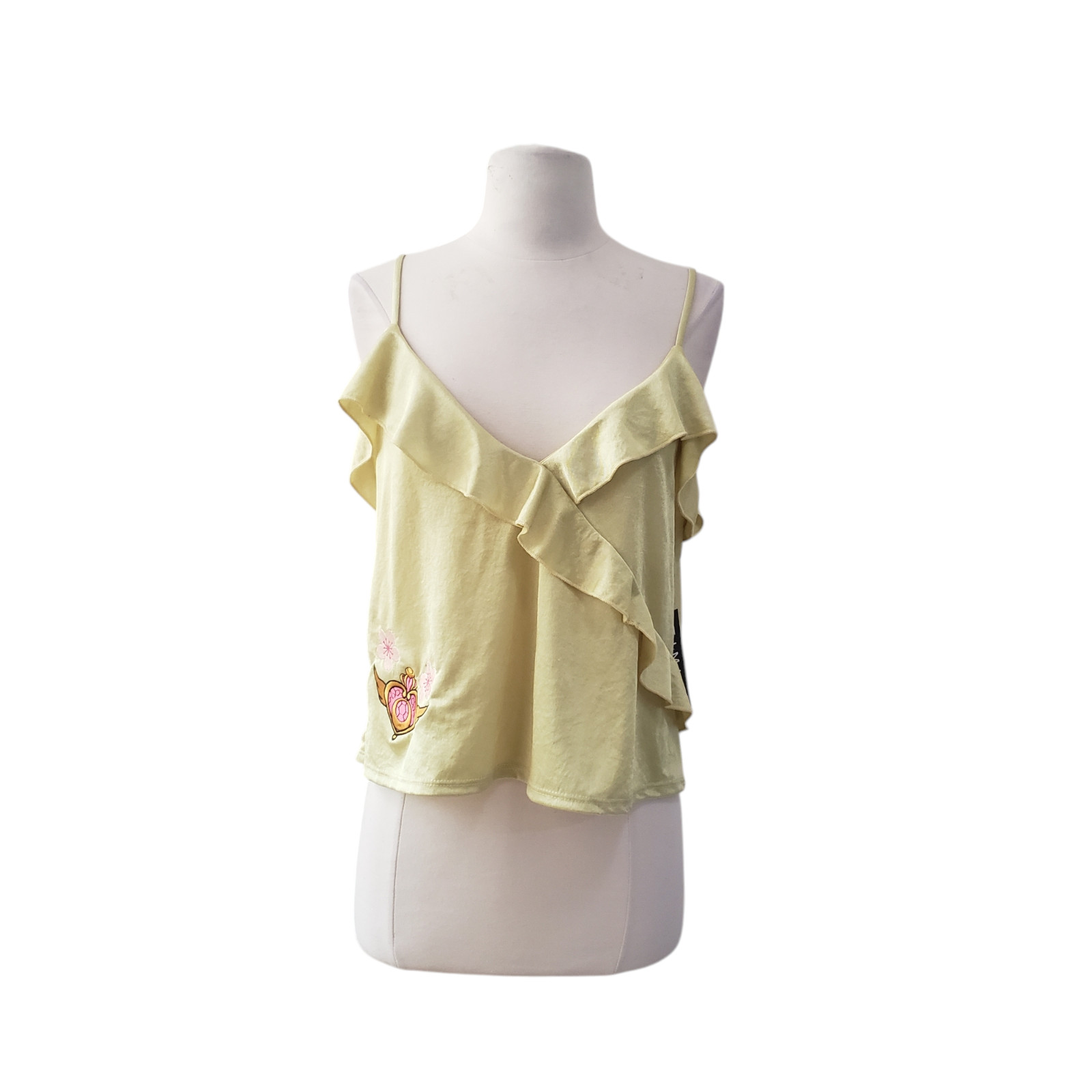 Sailor Moon Compact Cherry Blossom Ruffle Tank Top Yellow Size L