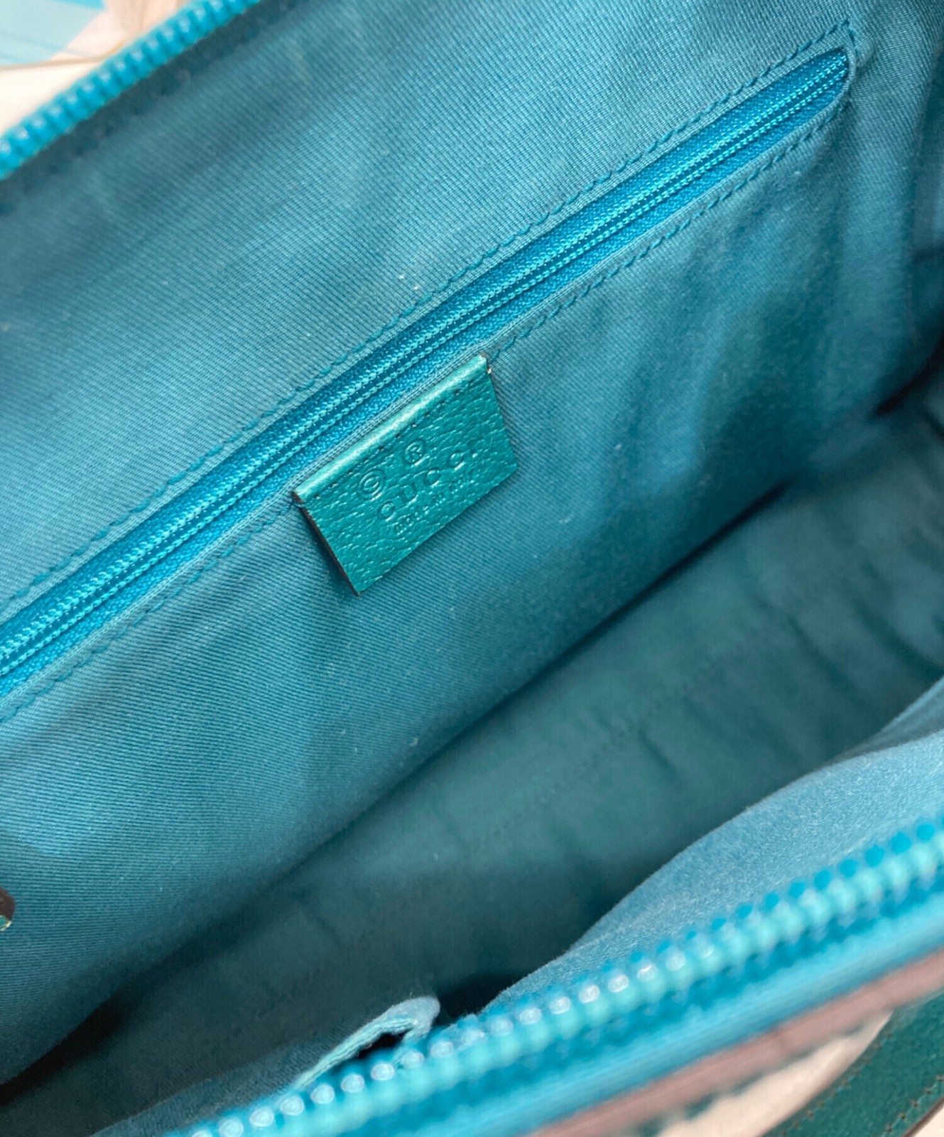 Gucci Turquoise Blue Leather Handbag Gold Hardware 264210 Women 12.6in x 7.5in