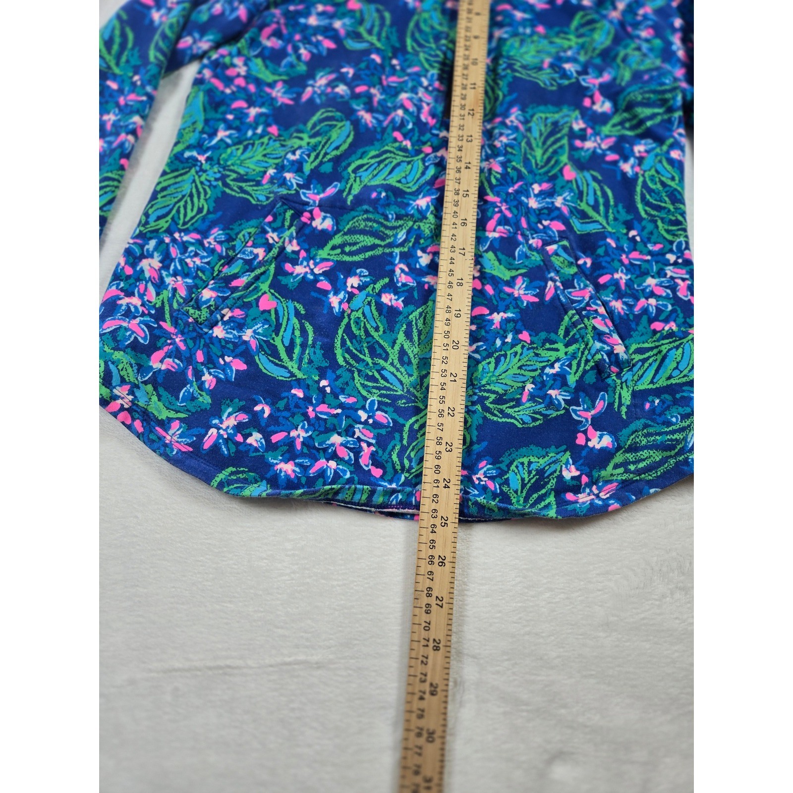 Lilly Pulitzer Blue Tropical Floral Quarter Zip Pullover Thumbholes Small