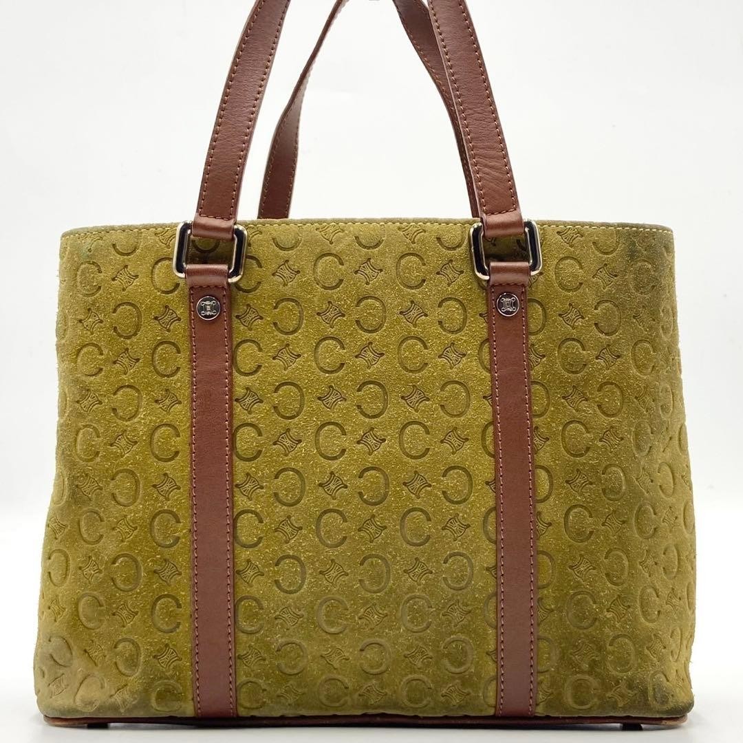 Celine Macadam Suede Leather Handbag Khaki Brown Japan Excellent 0610785