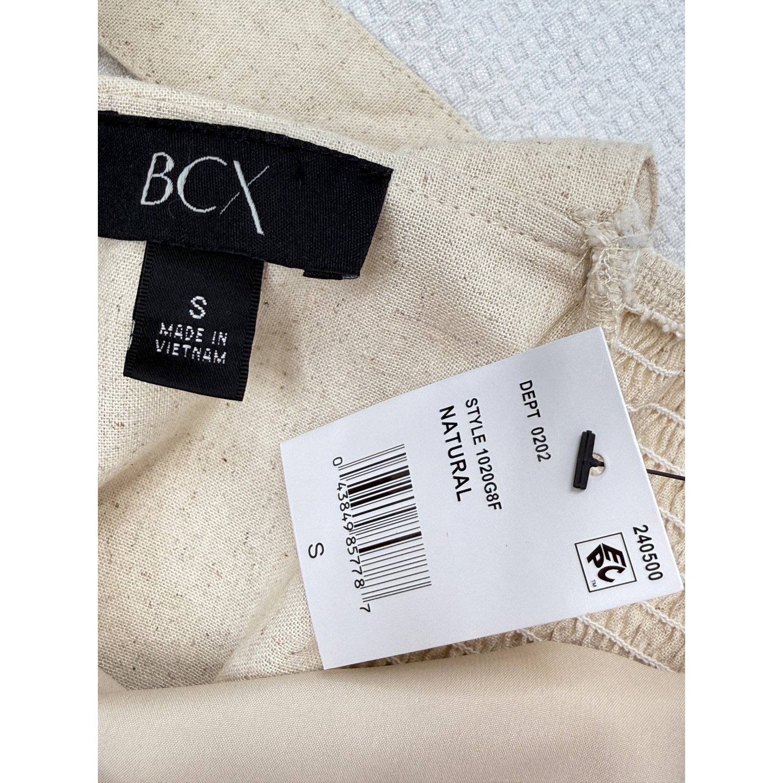 BCX Natural Linen Blend Smocked Back Crop Tank Top Style Juniors Small Cropped