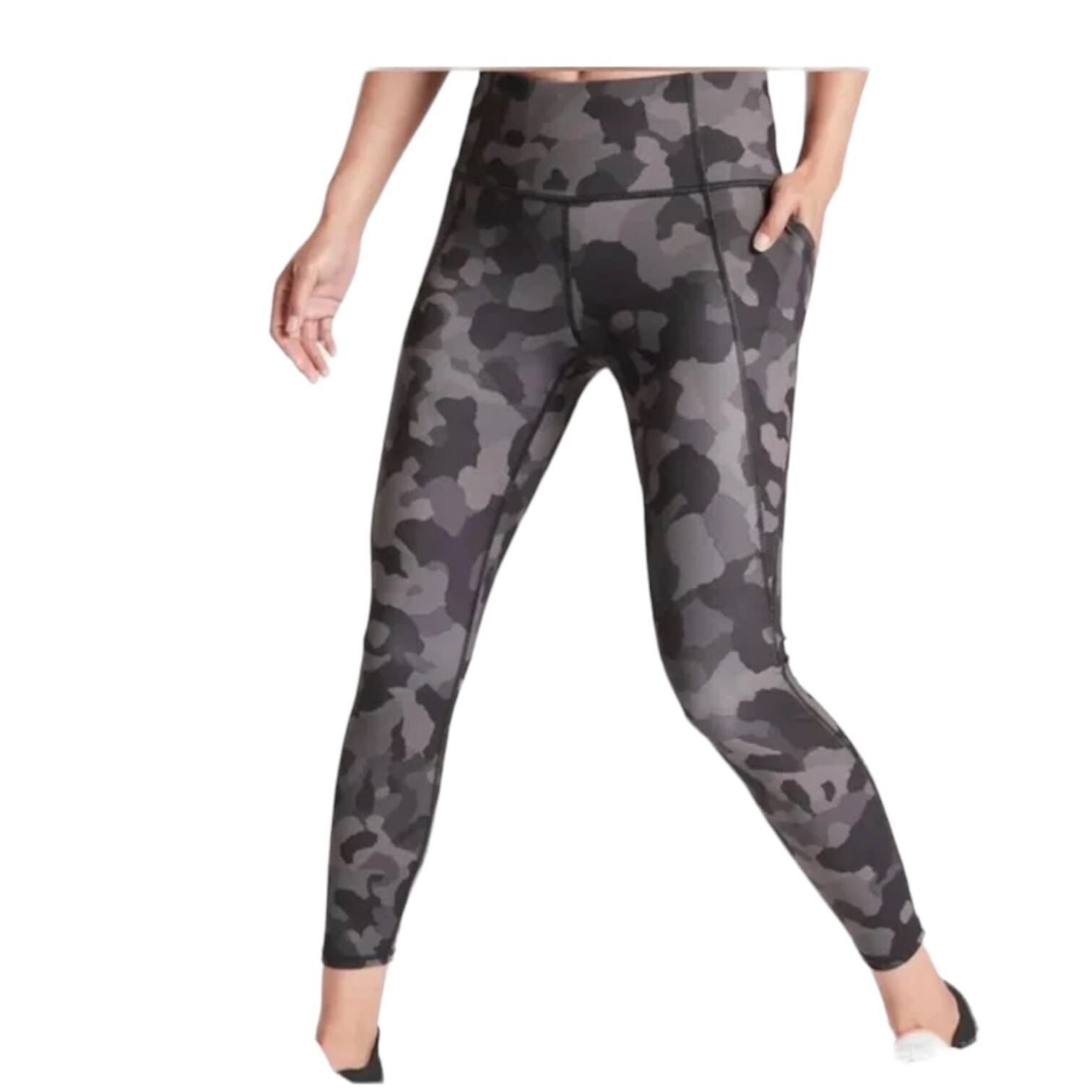 Athleta Womens S Lightning Camo 7/8 Tight Leggings Grey High Rise Pockets