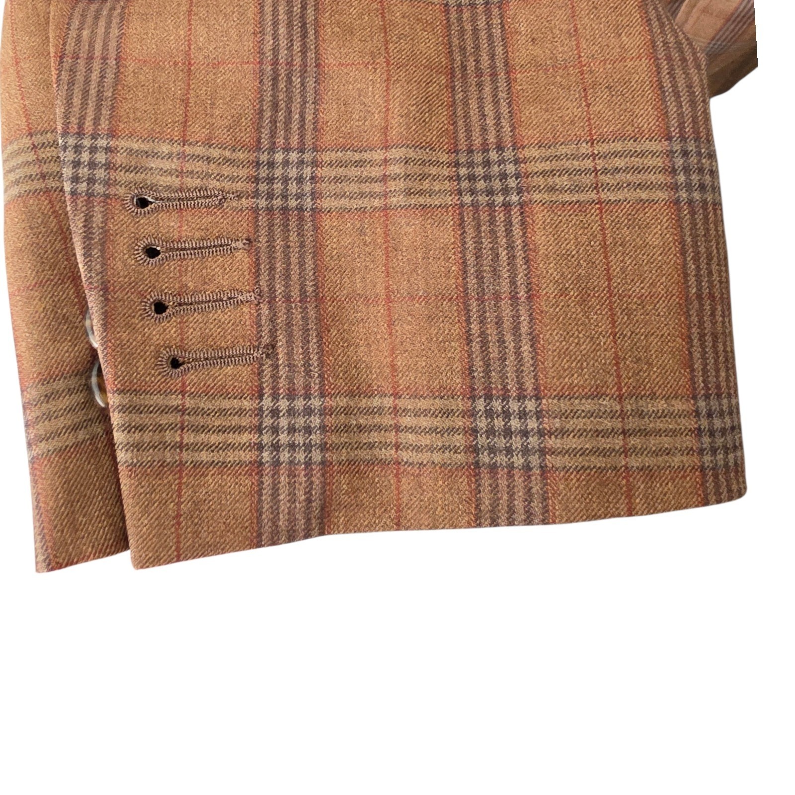 Bespoke Plaid Blazer 46r Full Canvas Working Cuff Patch Pocket Dual Vent