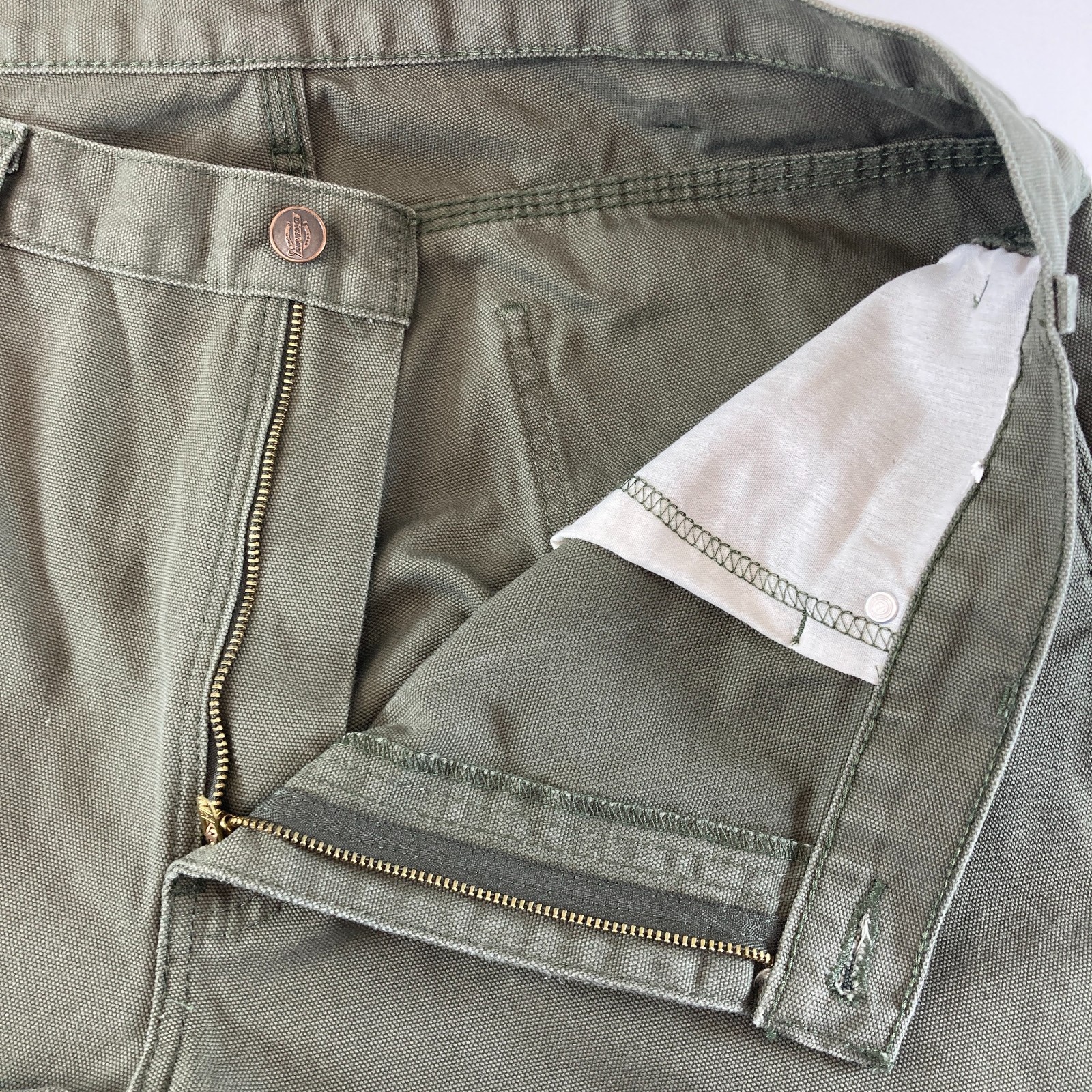 Dickies 100% Cotton Duck Carpenter Pants Olive Green 36 x 31 Loose Fit Workwear