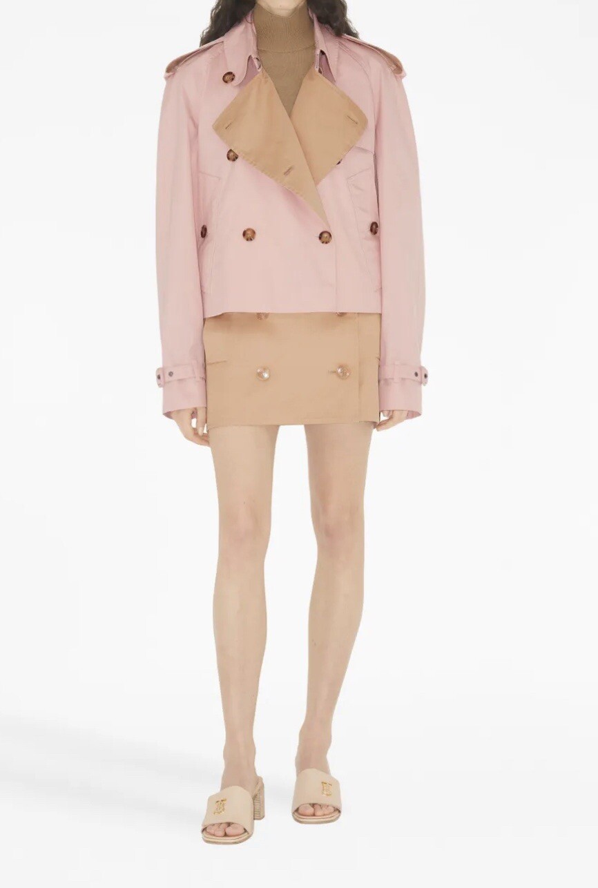Burberry Ladies Pale Nude Cotton Gabardine Trench Mini Skirt, size 6 NWT