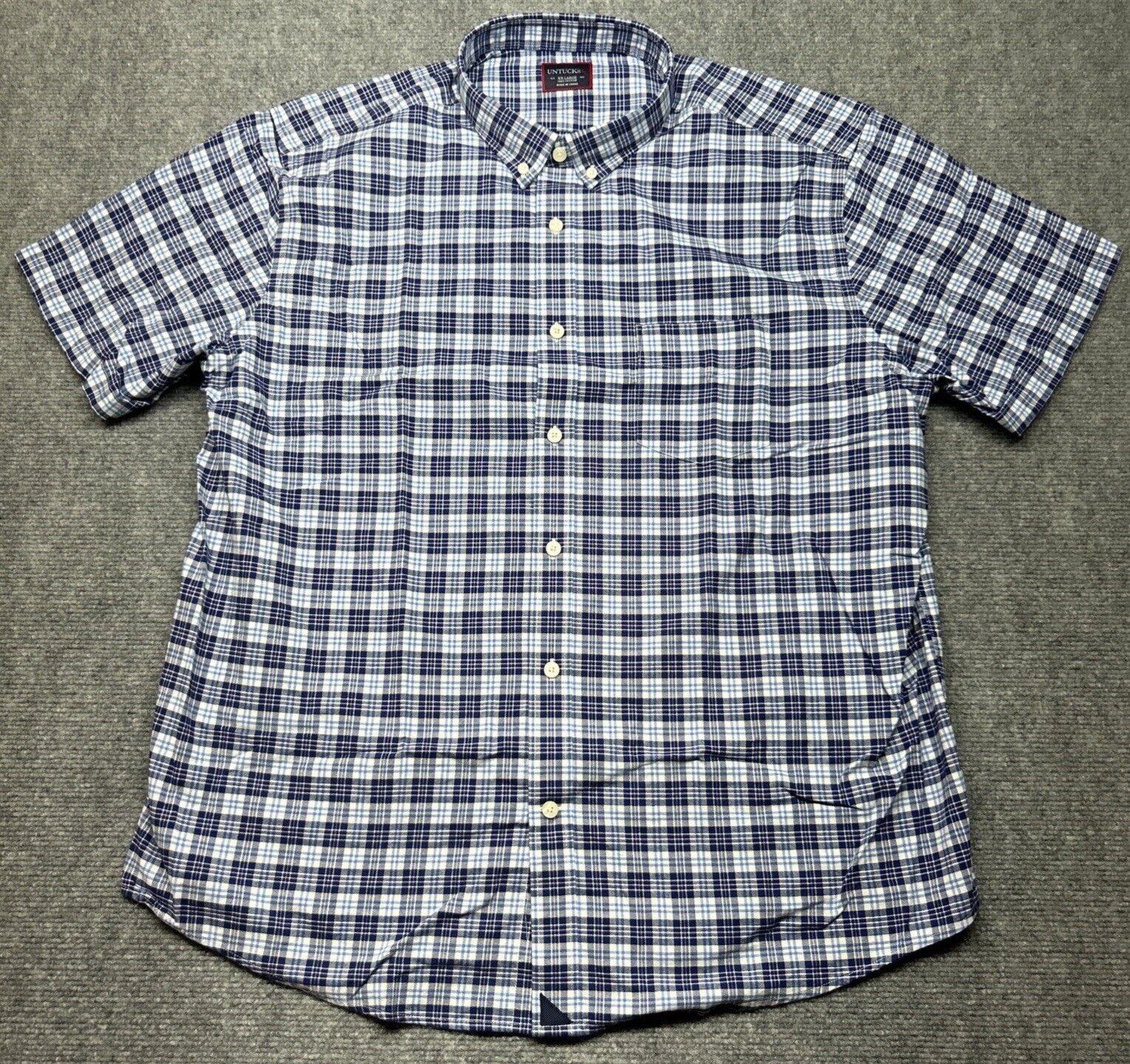 UNTUCKit Trotanoy Shirt Mens 2XL Reg Fit Blue Plaid Short Sleeve Button Up New