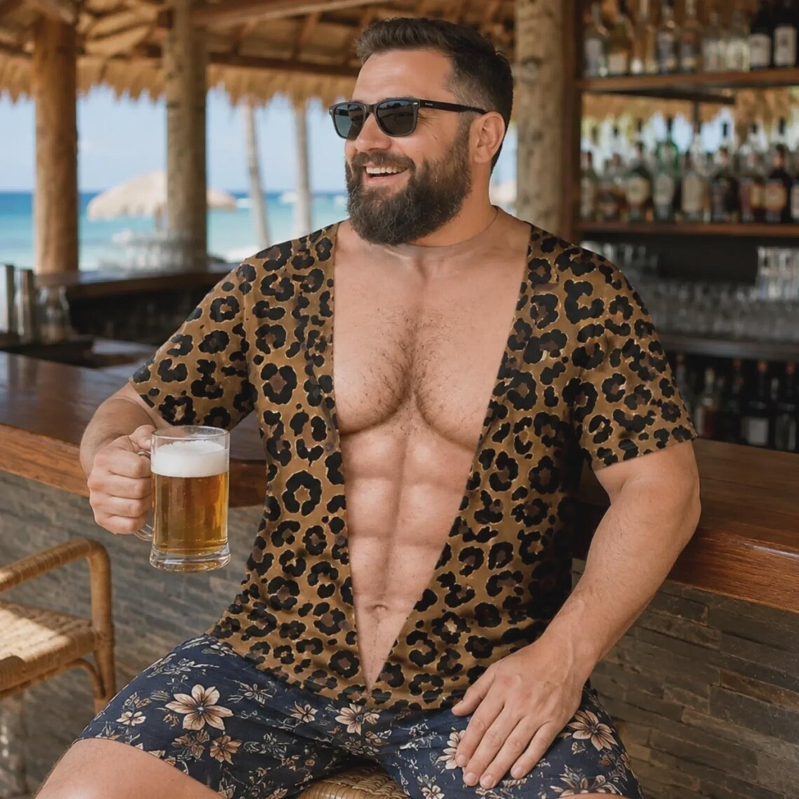3D Hairy Body 6 Pack ABS Fake Captain Uniform Nautical Funny T-Shirt Size S-5XL