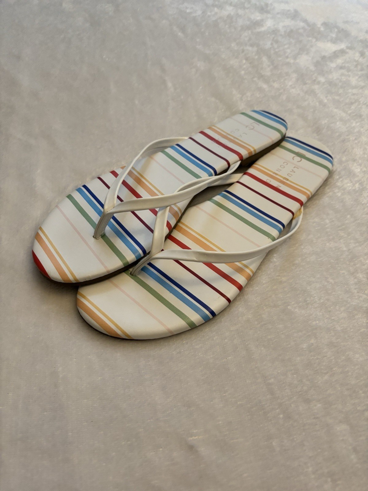 LC Lauren Conrad White-Strap Multicolor Stripe Flip Flop Sandals