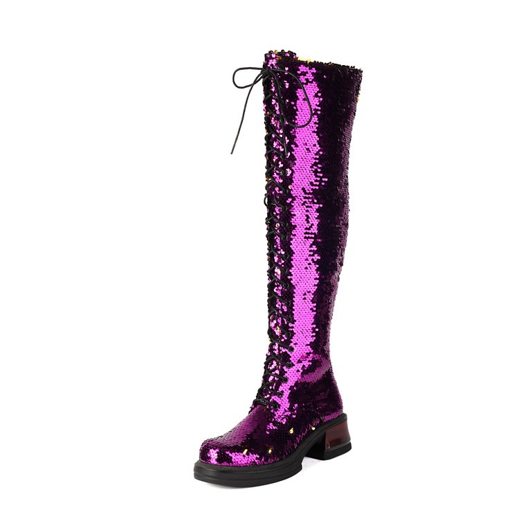 Women’s Over The Knee High Sequins Glitter Long Boots Platform Performance Sexy