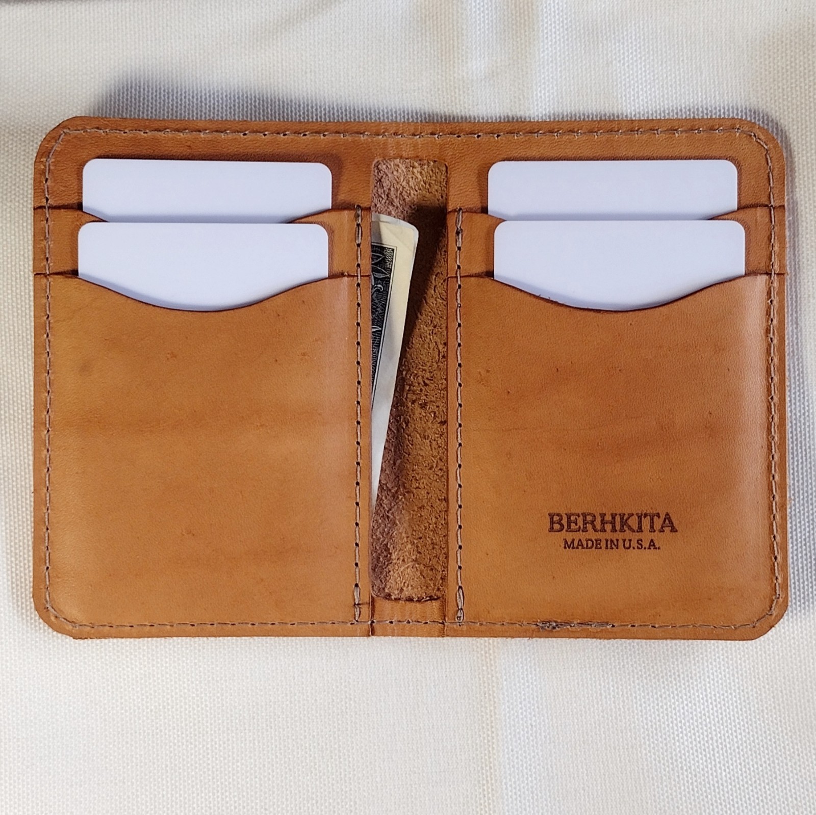 handmade 100% real leather wallet aged natural veg tan vertical bifold Deer