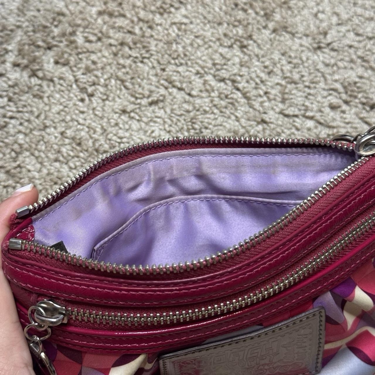 Coach Geometric Pink Purple Wristlet Zip Pouch Crossbody Strap Bag Charm